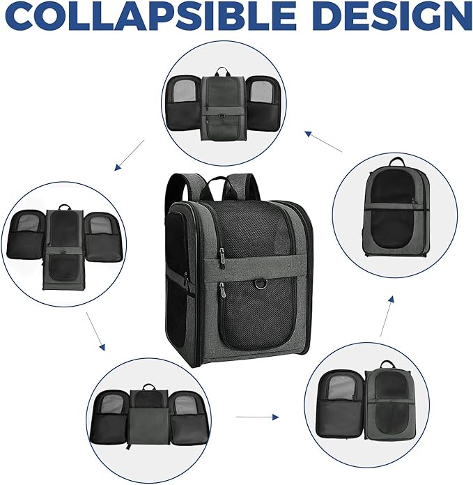 Apollo Walker Pet Carrier Backpack for 4-15lb Cats and Dogs, Puppies, Safety Features and Cushion Back Support | for Travel, Hiking, Outdoor Use (Gray)-Mewly Pet