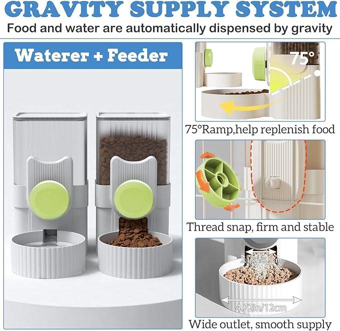 kathson Rabbit Gravity Auto Feeder Set 35oz Hanging Automatic Food Water Dispenser Cage Automatic Feeder Set for Rabbit Chinchilla Guinea Pig Hedgehog Ferret Kitty Puppy (Green)-Mewly Pet