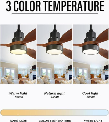 Sofucor Ceiling Fan with Lights, 52 Inch Mordern Wood Ceiling Fan with Remote for Indoor Farmhouse Bedroom Living Room Outdoor Patio Porch, Reversible DC Motor, Noiseless