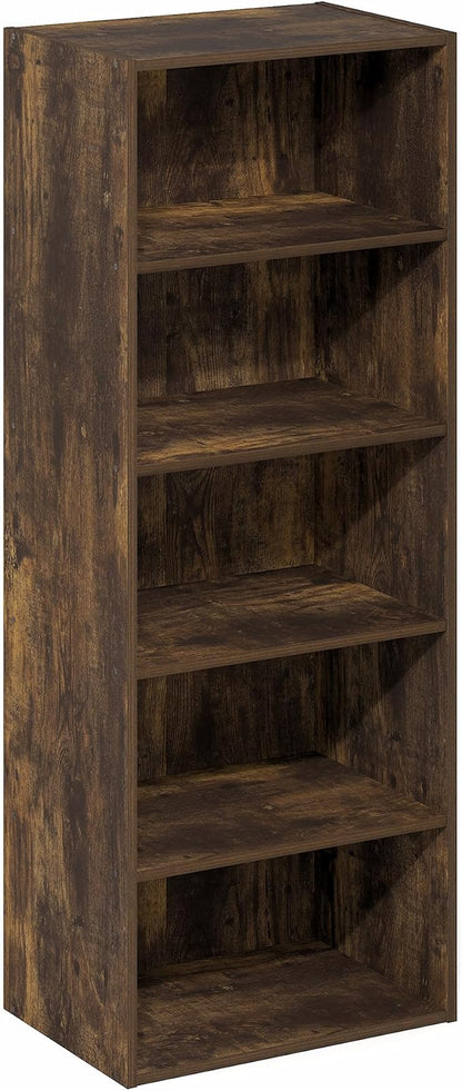 Furinno Basic Book Shelf, 5-Tier Bookshelf, Cube Storage Organizer Bookcase with Open Shelf, 11 x 17 x 44, for Living Room, Bedroom, Home Office, Amber Pine