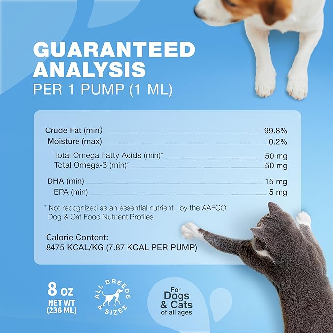 Omega 3 Fish Oil for Dogs and Cats - Healthy Skin and Coat Support Supplement - Omega 3 6 9 EPA DHA Fatty Acids - Itchy Skin, Shedding, Immunity, Joint - Wild Caught Salmon and Pollock Food Topper-Mewly Pet