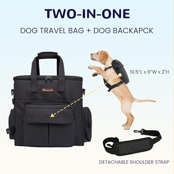 Modoker Dog Travel Bag with 2 Collapsible Dog Bowls, 1 Dog Backpack, Airline Approved Pet Travel BagOrganizer for Supplies & Accessories, 2 Travel Dog Food Container, Black-Mewly Pet