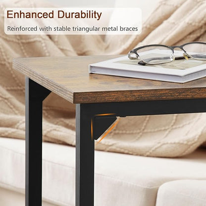 AMHANCIBLE C Shaped Side Table, End Tables Living Room Set of 2, Slide Under Couch Table for Sofa, TV Trays for Bedroom, Small Space, Rustic Brown HET02CBR