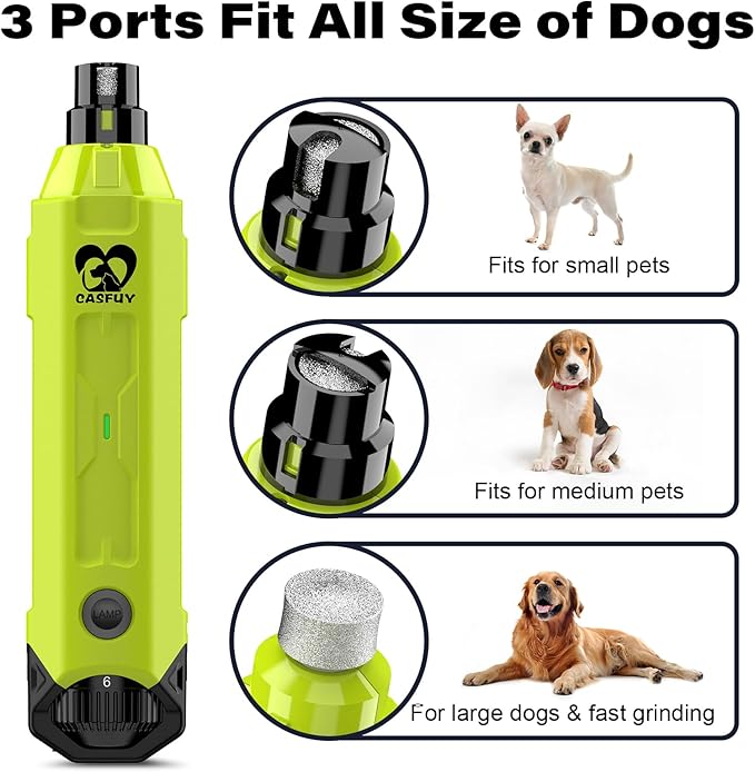 Casfuy 6-Speed Dog Nail Grinder - Newest Enhanced Pet Nail Grinder Super Quiet Rechargeable Electric Dog Nail Trimmer Painless Paws Grooming & Smoothing Tool for Large Medium Small Dogs (Green)-Mewly Pet