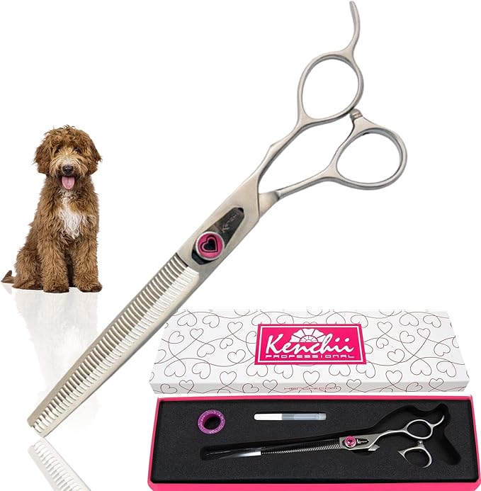 Kenchii Love Dog Grooming Scissors, 46 Tooth Thinning Shears, Dog Scissors for Grooming, Professional Pet Grooming Scissors, Heavy Duty, Durable and Sharp-Mewly Pet