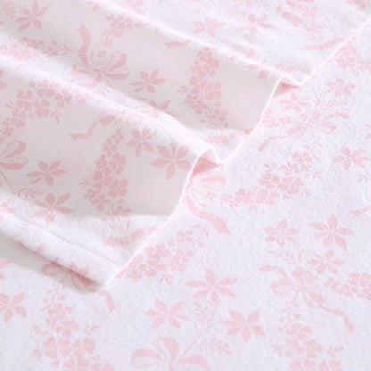 Laura Ashley - Flannel Sheets King Size, Anti-Pilling & Wrinkle Resistant Cotton, Touchably Soft for All-Season Comfort - Bed Sheets with Matching Pillowcases & Fitted Sheet (Antoinette Pink)