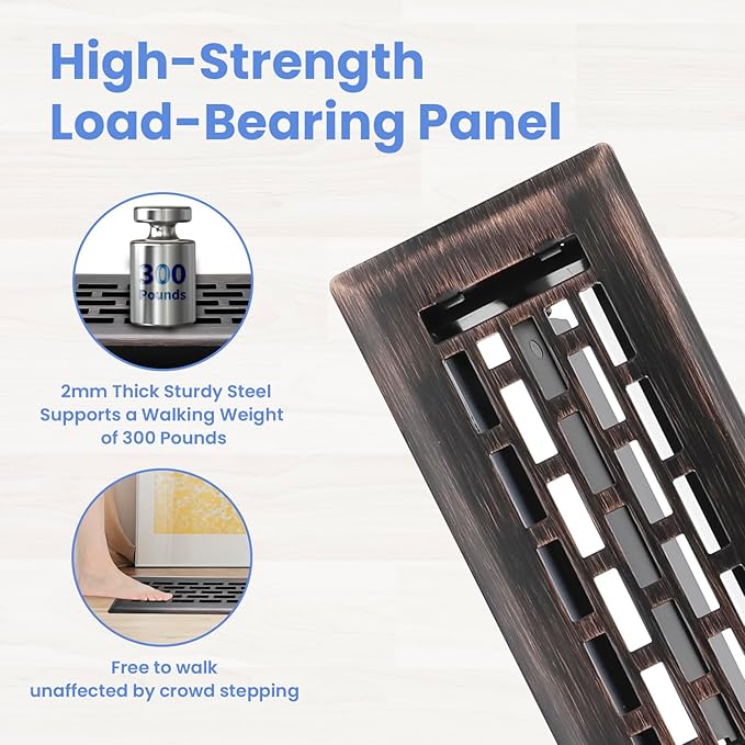 2x12 Inches 4 Pack Heavy Duty Walkable Floor Register - Easy Adjust Air Supply Lever Decorative Floor Vent Covers, Boston Design Vent Covers for Home - Oil Rubbed Bronze