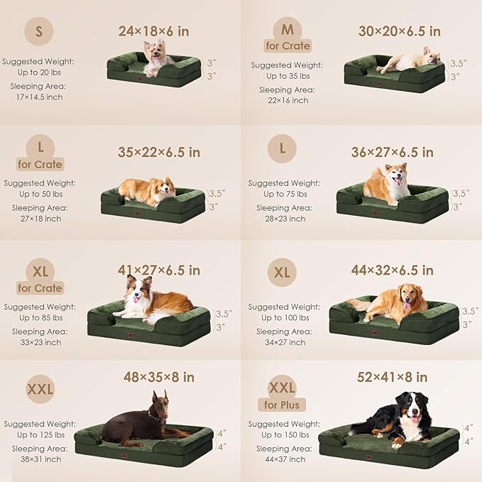 EHEYCIGA Orthopedic XL Dog Beds, Waterproof Memory Foam Dog Bed for Extra Large Dogs, Non-Slip Bottom and Egg-Crate Foam Big Pet Couch Bed with Washable Removable Cover, Dark Green-Mewly Pet