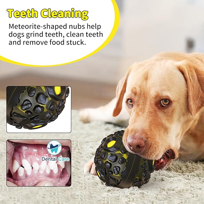 Dog Ball for Aggressive Chewers - Interactive Dog Toy Balls Fun Squeaky Sound to Keep Them Busy, Durable for Small Medium Large Breeds, Rubber Pet Chew Toys, As Seen on TV, Black & Yellow-Mewly Pet