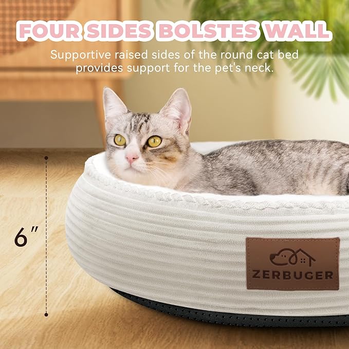 20in Cream Round Cat Dog Bed Gift for Large Medium Small Dogs Cats, Machine Washable Sleeping Sofa, Non-Slip Bottom Breathable Soft Calming Pet Cuddler for Indoor/Outdoor/Car/Cage-Mewly Pet