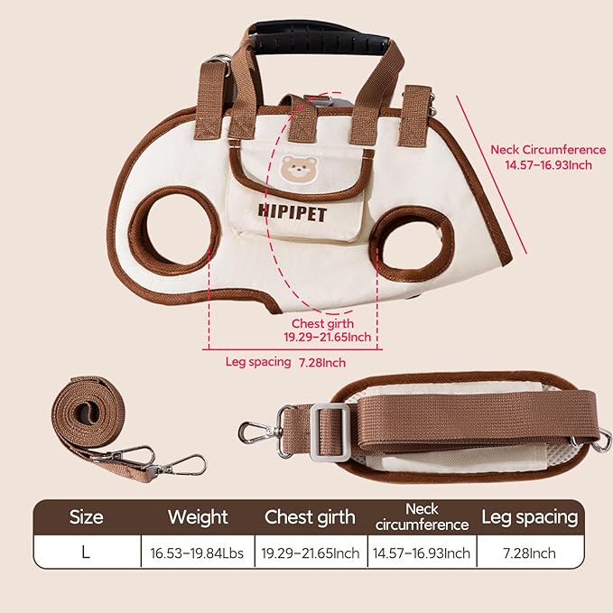 Portable Breathable Pet Carrier Sling & Backpack for Dogs & Cats, Adjustable Full-Body Harness with Traction Leash, Crossbody & Car-Friendly (Large)-Mewly Pet