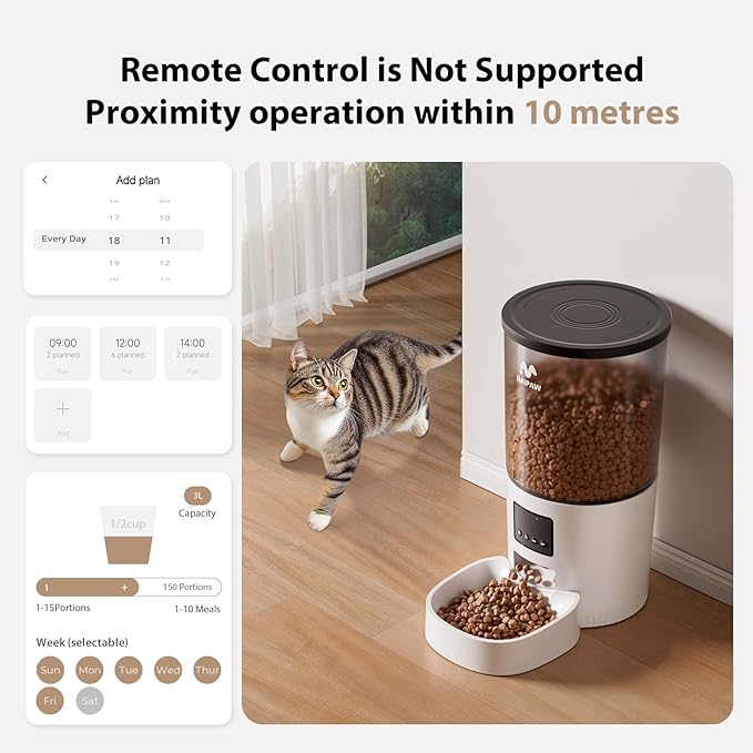 Automatic Cat Feeder, 5L Pet Dry Food Dispenser with Timed Programmable Portion Control, Dual Power, With Desiccant Bag, Easy Set Up, 10 Meals Per Day for Cats and Puppies（Remote Not Supported）-Mewly Pet