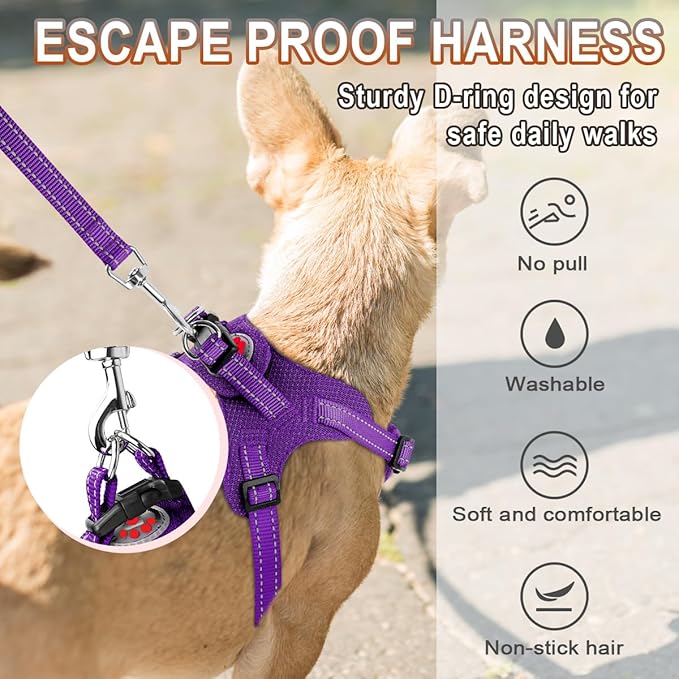 Dog Harness Step in Dog Vest Harness, Reflective Adjustable Puppy No Pull Harness Breathable Soft for Small and Medium Dogs Cats, Purple, S-Mewly Pet