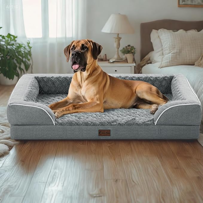 Orthopedic Dog Beds, Waterproof Memory Foam Large Sized Dog Bed with Sides, Non-Slip Bottom and Egg-Crate Foam Big Dogs Beds with Removable Washable Cover(Large,Grey)-Mewly Pet