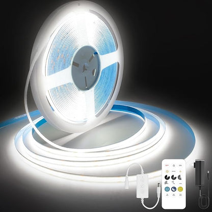 COB LED Strip Lights Cool White,24V Dimmable led Light Strip KIT with Remote and app Control,6000K 24FT/7.5m 8mmwide Ra>90 Cuttable Flexible Strip Lights for Bedroom,Shelf,Cabinet