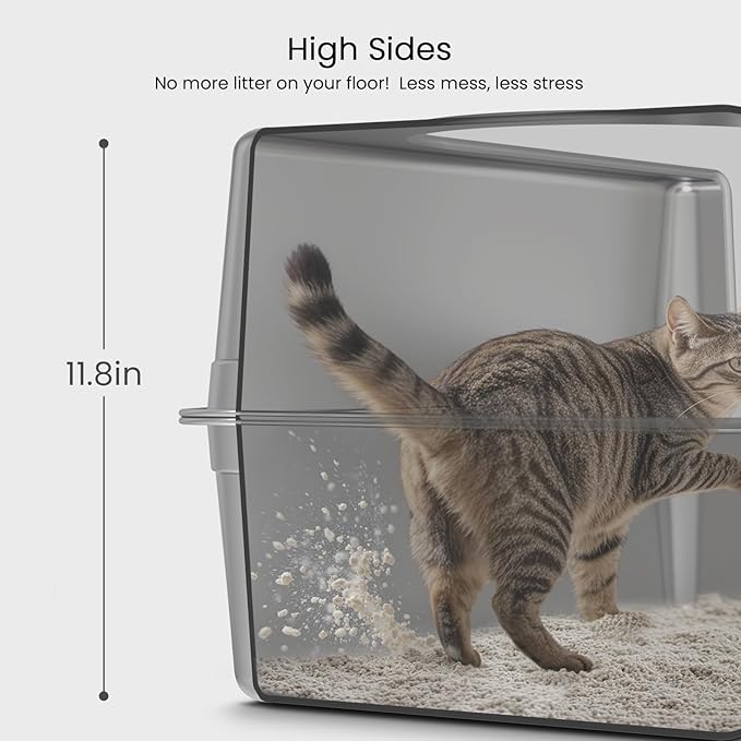 Enclosed Stainless Steel Cat Litter Box with Lid, Oversize Metal Litter Box for Multi Cats, Extra XXL Cat Toilet with High Side, Non-Stick, Anti-Leakage, Odorless, with Cat Litter Mat & Litter Scoop-Mewly Pet