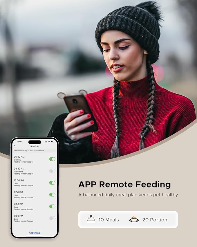Automatic Cat Feeder with Camera - 2.4GHz APP - Controlled Cat Food Dispenser- Features HD Video for Indoor Use, Easy Setup & Cleaning, 2 - Way Audio, and a Desiccant Bag to Keep Food Fresh-Mewly Pet