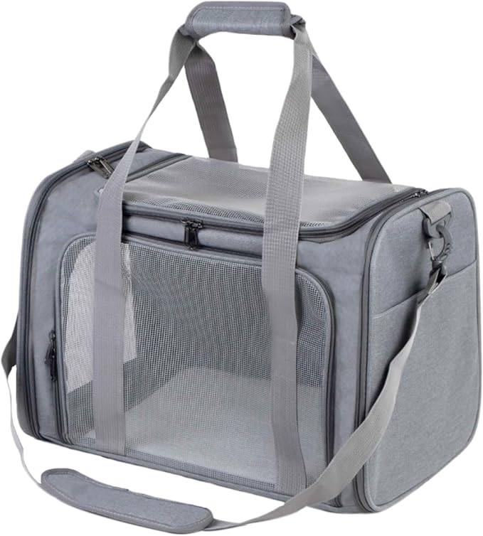 Airline Approved Soft Sided Pet Carrier for Small and Medium Dogs, Cats, and Puppies (Up to 15 lbs), Collapsible Portable Travel Bag for Dogs Cats (Grey)-Mewly Pet