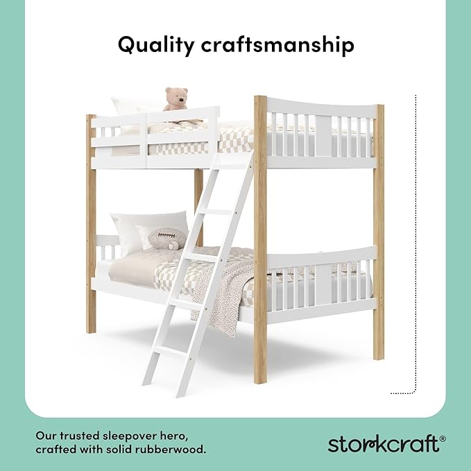 Storkcraft Caribou Bunk Bed Twin Over Twin Bunk Bed (White with Natural) - GREENGUARD Gold Certified, Converts to 2 Individual Beds