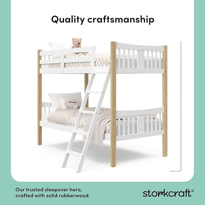 Storkcraft Caribou Bunk Bed Twin Over Twin Bunk Bed (White with Natural) - GREENGUARD Gold Certified, Converts to 2 Individual Beds