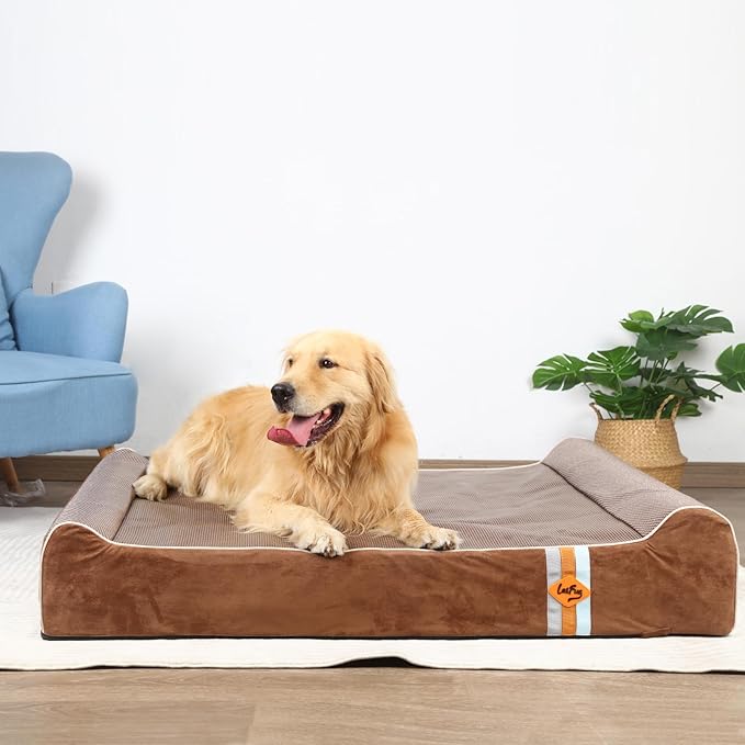 Laifug Orthopedic Memory Foam Extra Large Dog Bed Pillow (50" x 36" x 10", Brown) Durable Waterproof Lining with Removable Washable Cover and Smart Design-Mewly Pet