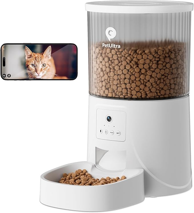 Automatic Cat Feeder with Camera - 2.4GHz APP - Controlled Cat Food Dispenser- Features HD Video for Indoor Use, Easy Setup & Cleaning, 2 - Way Audio, and a Desiccant Bag to Keep Food Fresh-Mewly Pet