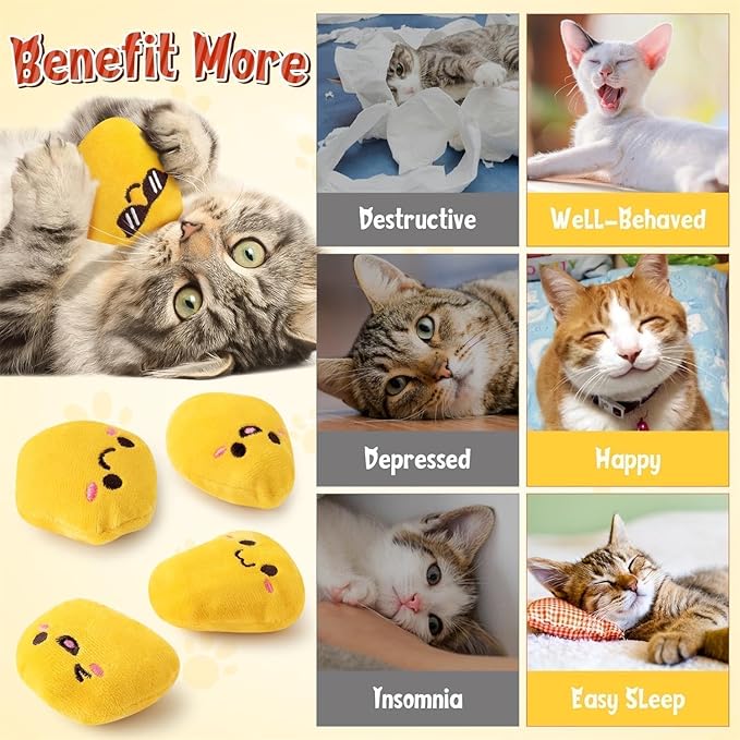 L1rabe Nuggets Catnip Stuffed Toys - 5Pcs Fall Funny Yellow Fried Chicken Nuggets Indoor Cat Toys, Kitten Chew Bite Kick Interactive Supplies for Pet Lovers Kitten Birthday Present Autumn Harvest Gift-Mewly Pet