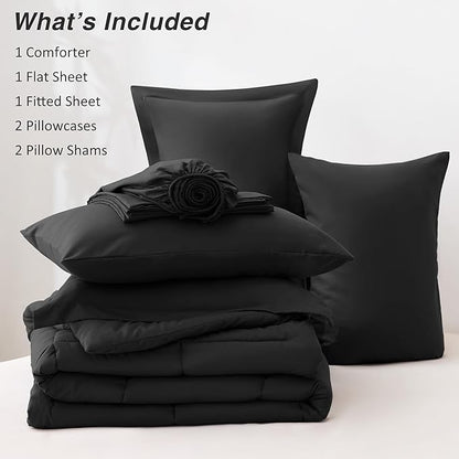 Love's cabin Queen Comforter Set Ash Black, 7 Pieces Queen Bed in a Bag, All Season Bedding Sets with 1 Comforter, 1 Flat Sheet, 1 Fitted Sheet, 2 Pillowcase and 2 Pillow Sham