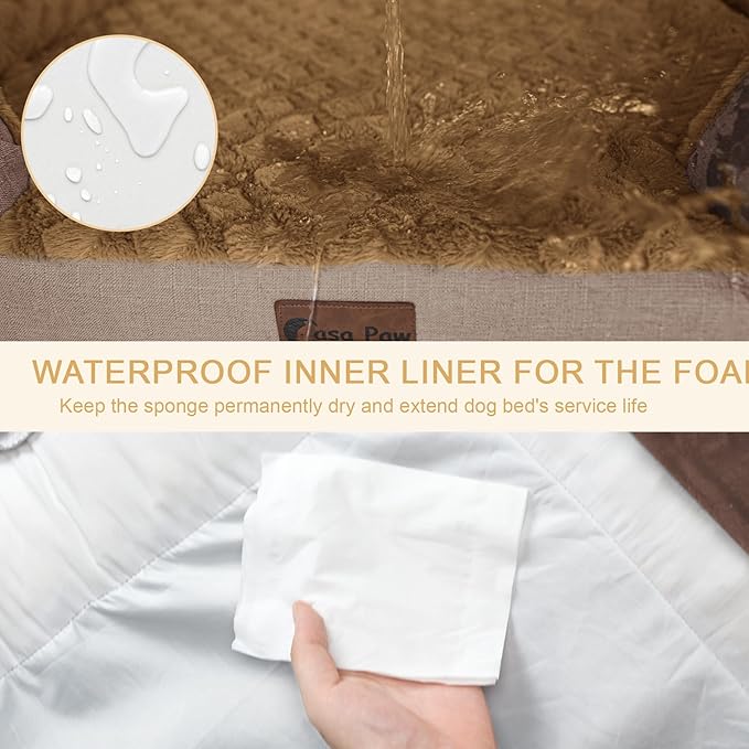 Orthopedic XL Dog Bed for Extra Large Dogs, Waterproof Memory Foam Dog Beds with Sides, Non-Slip Bottom and Egg-Crate Foam Big Dogs Couch Beds with Removable Washable Cover(X-Large,Brown)-Mewly Pet