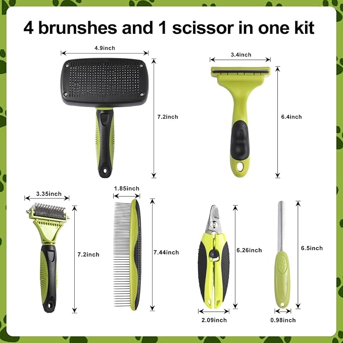 6 PCS Dog and Cat Grooming Kit, Versatile Tools Including Shedding Brush, Nail Clipper with Nail File, Slicker Brush, Dematting Comb-Mewly Pet
