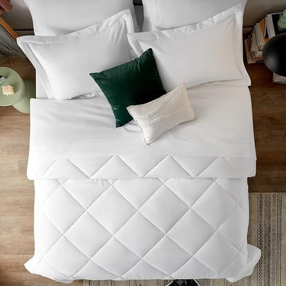 CozyLux Queen Comforter Set White - Bed in a Bag Queen Size 7 Pieces, Luxury Soft Bed Set for All Seasons, Bedding Set with Down Alternative Comforter, Sheets, Pillowcases & Shams