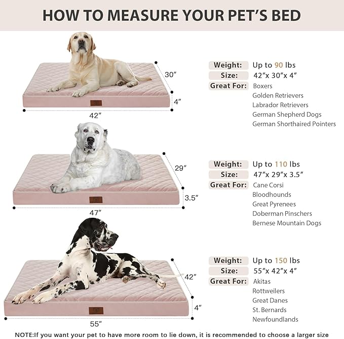 WNPETHOME Orthopedic Big Dog Beds Large Sized Dog, Waterproof Extra Large Dogs Bed with Removable Washable Cover, Multi-Needle Quilting Dogs Crate Bed-Mewly Pet