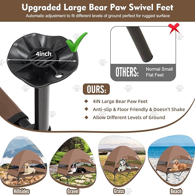 Upgraded Elevated Dog Bed with Canopy, Portable Raised Outdoor Dog Bed with Stable Anti-Slip Feet, Wider Shade Pet Bed Cot, Raised Dog Beds for Large Dogs Camping, Indoor & Outdoor Use-Mewly Pet