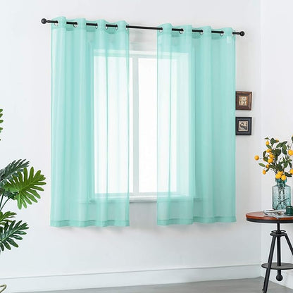 DUALIFE Aqua Voile Sheer Curtains Grommet,Look Semi Sheer Windows Panels,Elegant Solid Color Touch Soft Drapes, 52X54 Inch for Living Room Bedroom,Set of 2 Panels