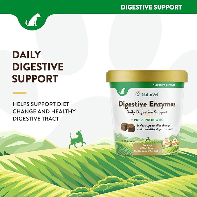 NaturVet – Digestive Enzymes - Plus Probiotics & Prebiotics – Helps Support Diet Change & A Healthy Digestive Tract – for Dogs (Soft Chews, 70 Count)-Mewly Pet