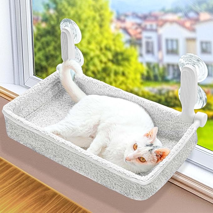 Cat Window Perch & Hammock - Exquisite Sofa Fabric, Safe & Comfortable Design with 4 Strong Suction Cups - Ideal for Large Cats (High Grade Gray, Large)-Mewly Pet