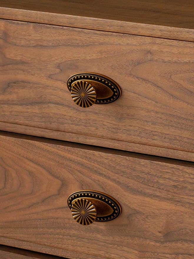 5 Pack Antique Brass Cabinet Knobs with Base Vintage Flat Drawer Pulls Kitchen Cupboard Bathroom Dresser Cabinet Hardware Handles Zinc Alloy