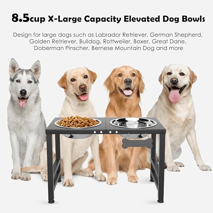 Elevated Dog Bowls,16inch Tall Pet Bowl Holder, Raised Bowl Stand with 2 Stainless Steel Bowls (68oz) and Spill-Proof Mat, Dog Feeder for Large Extra Large Breeds-Mewly Pet