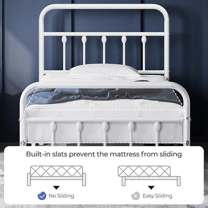 Yaheetech Classic Metal Platform Bed Frame Mattress Foundation with Victorian Style Iron-Art Headboard/Footboard/Under Bed Storage/No Box Spring Needed/Twin Size White