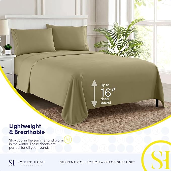 King Size Sheets - Breathable Luxury Bed Sheets with Full Elastic & Secure Corner Straps Built In - 1800 Supreme Collection Extra Soft Deep Pocket Bedding Set, Sheet Set, King, Sage