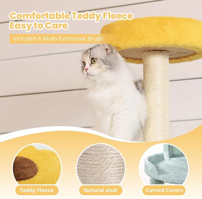 HYABi 65.5 Inch Sunflower Cat Tree Tower Multi-Level Cat Condo with Plush Scratching Posts, Toy Balls, and Pet House, Indoor Play Platform for Large Adult Cats, Cute Sunflower Design-Mewly Pet