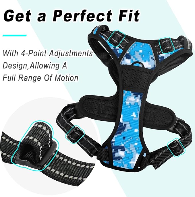 BARKBAY No Pull Dog Harness Large Step in Reflective Dog Harness with Front Clip and Easy Control Handle for Walking Training Running(Blue camo,M)-Mewly Pet