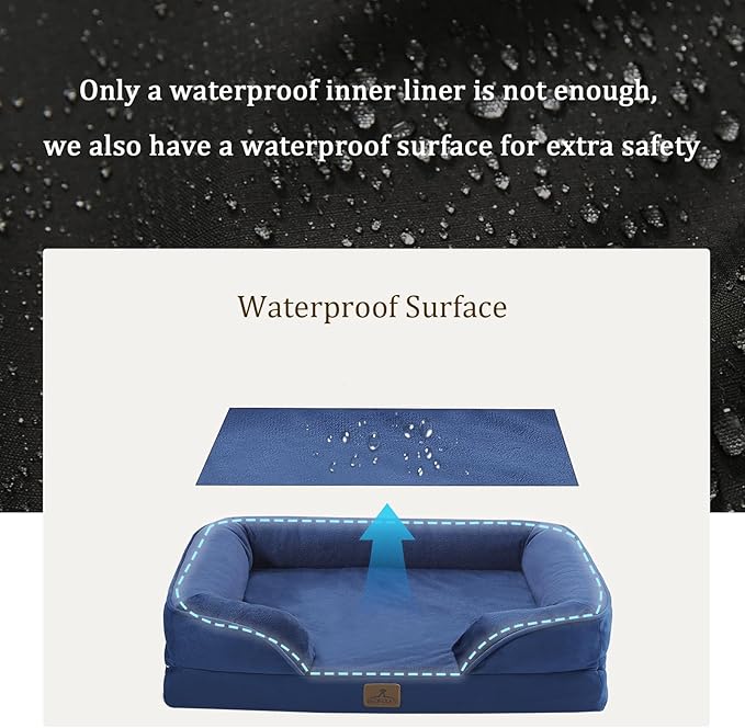 Bedfolks Orthopedic Dog Bed, Waterproof Dog Sofa Bed for Medium Dogs, Egg Foam Pet Couch Bed with Removable Washable Cover and Nonslip Bottom, Navy Blue-Mewly Pet