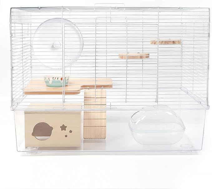 BUCATSTATE Hamster Cage 3-Level with Accessories, Includes Free Exercise Wheel, Water Bottle, Food Bowl & Hamster Hideout, Large Hamster Cage for Dwarf Hamster, Mice, Degus (24.4" L*13.7 "W*16.9" H)-Mewly Pet