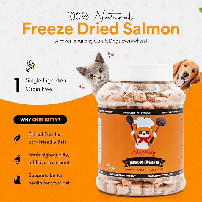 Freeze-Dried Salmon Treats for Cats & Dogs – 100% Wild Caught, Single Ingredient, High-Protein, Healthy Snack – No Additives or Preservatives – 2.6oz - Inspected & Tested in USA-Mewly Pet