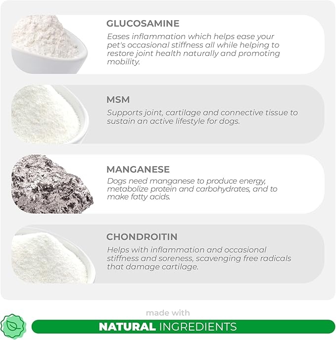 Joint Supplement for Dogs - 120 Chewable Tablets - with Glucosamine, Chondroitin, MSM and Manganese for Hip, Tissue, and Mobility Support, Dog Joint Pain Relief-Mewly Pet