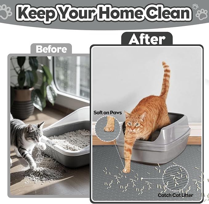 Cat Litter Mat, Extra Large 40" x 28" Silicone Mat Litter Trapping Mat for Scatter Control, Soft on Kitty Paws, Easy to Clean (Dark Gray)-Mewly Pet