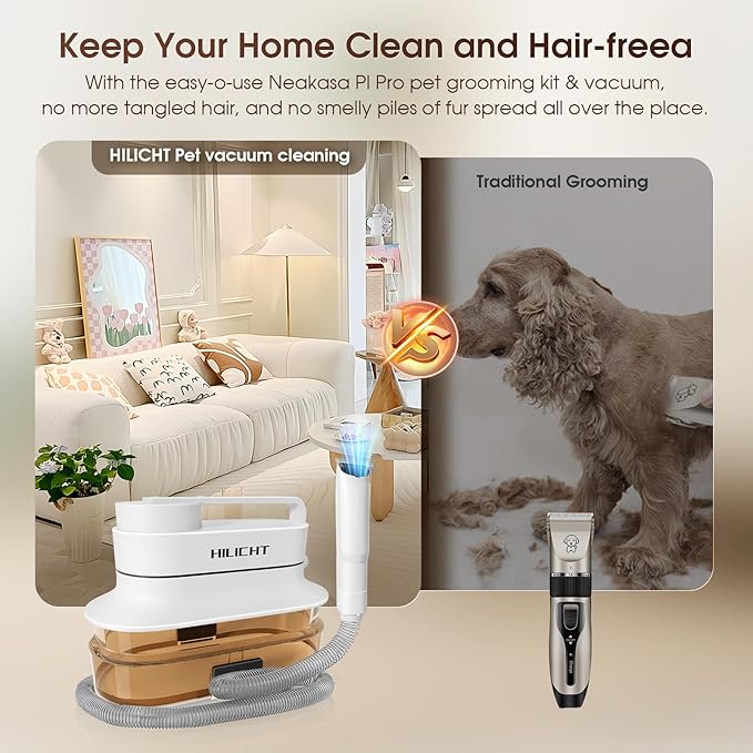 Dog Grooming Kit, Dog Hair Vacuum with Nail Clipper and 4L Dust Cup, 6 Pet Grooming Tools, Silent Pet Vacuum for Cats, Dogs and Other Animals-Mewly Pet