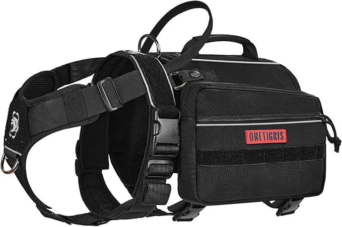 Onetigris Dyno Outdoor Dog Harness With Pockets, Front Range Pack, Backpack With Handles, Saddle Bag Hiking Vest, Tactical Service Canine EDC Pack Set-Mewly Pet