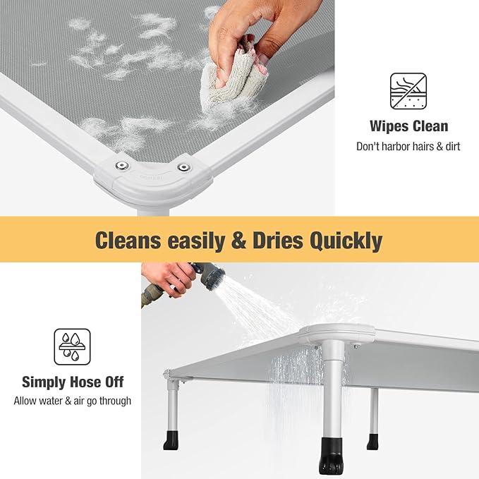 Veehoo Chew Proof Elevated Dog Bed - Cooling Raised Pet Cot - Silver Aluminum Frame and Durable Textilene Mesh Fabric, Unique Designed No-Slip Feet for Indoor or Outdoor Use, Grey, Large, CWC2003-Mewly Pet